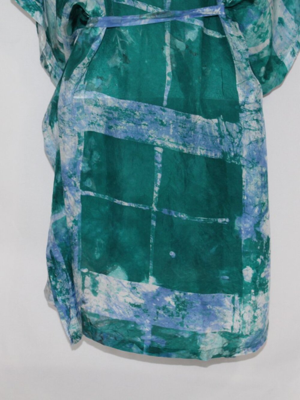 Osei Duro blue silk kaftan dress flowy watercolor beach resort wear mini - Picture 10 of 12
